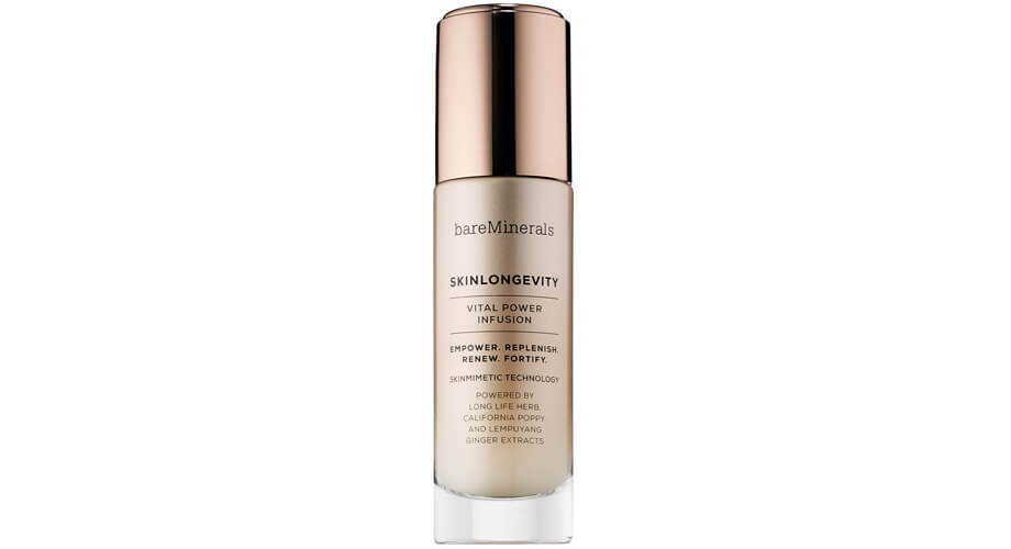 Сыворотка Skinlongevity Vital Power Infusion, bareMinerals. Содержит Saccharomyces Ferment Lysate Filtrate. Bareescentuals.com, $48