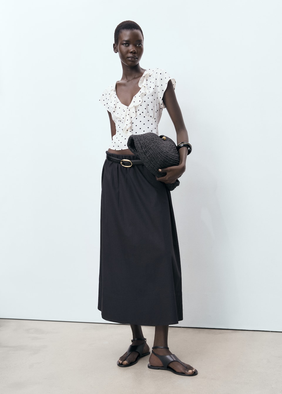 Mango, Polka-Dot Blouse with Ruffles 