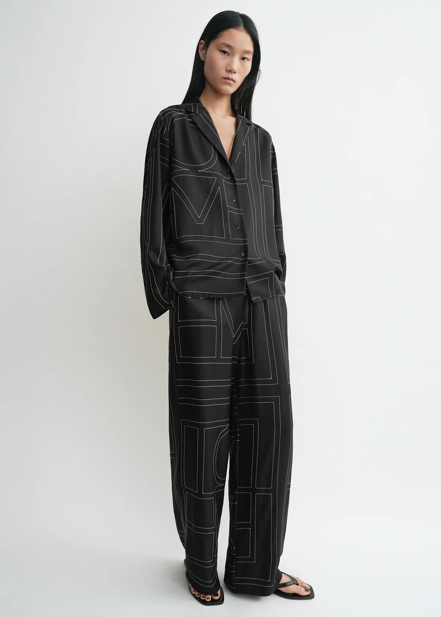 Toteme, Monogram Silk PJ Top Black