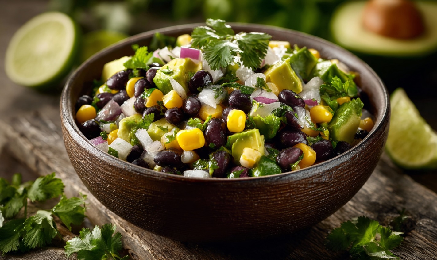 Салат із консервованою кукурудзою, чорною квасолею й авокадо