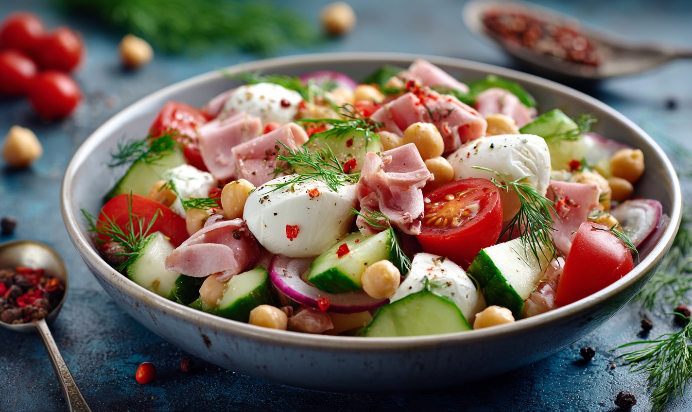 Салат із моцарелою та консервованим нутом