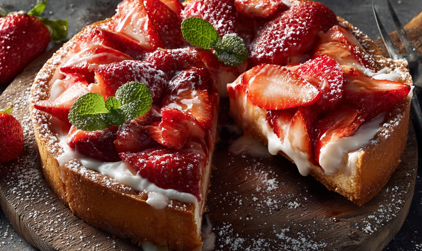 Солодкий заливний пиріг із полуницею від Клопотенка
