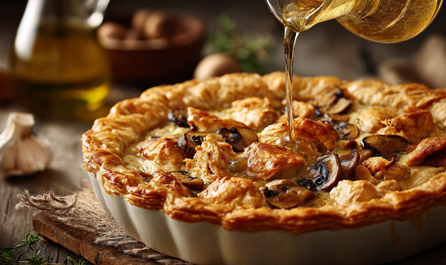 Заливний пиріг на сироватці з куркою