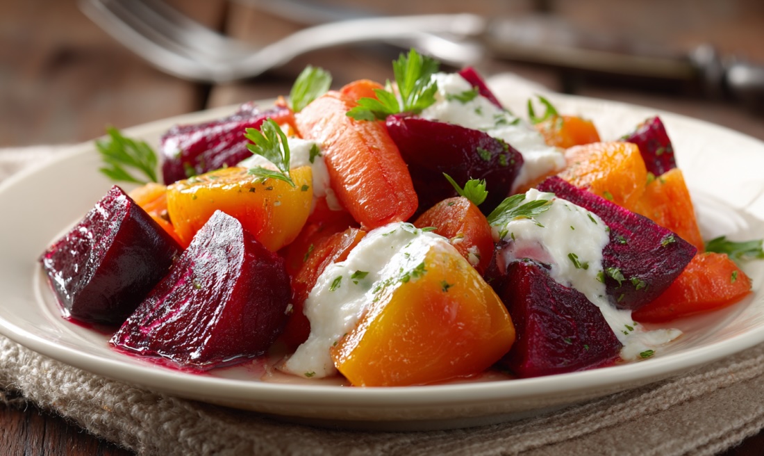 Запечені буряк і морква з соусом з козячого сиру, рецепти з запеченого буряка