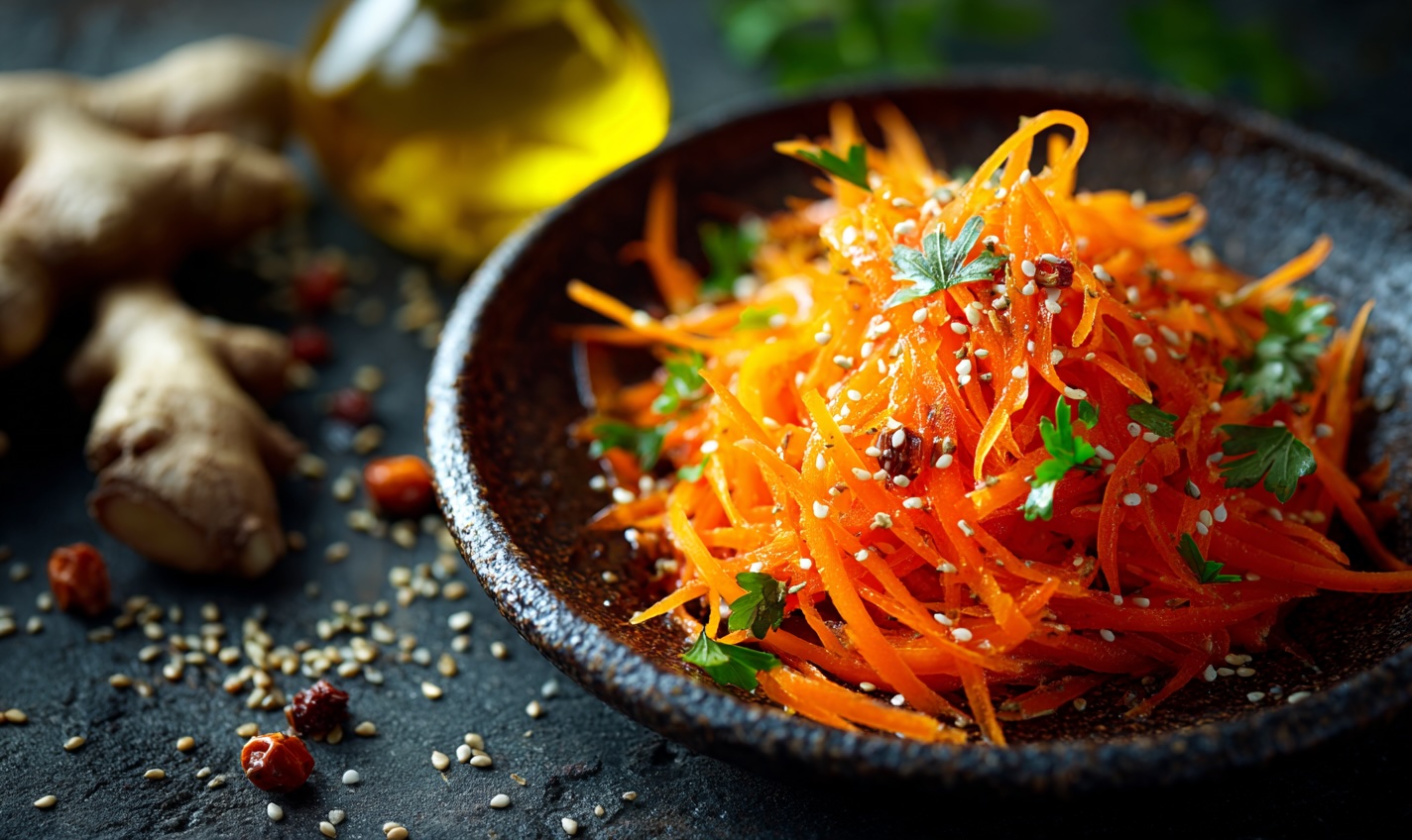 Маринований салат з моркви з імбиром і кунжутною олією, салати з моркви