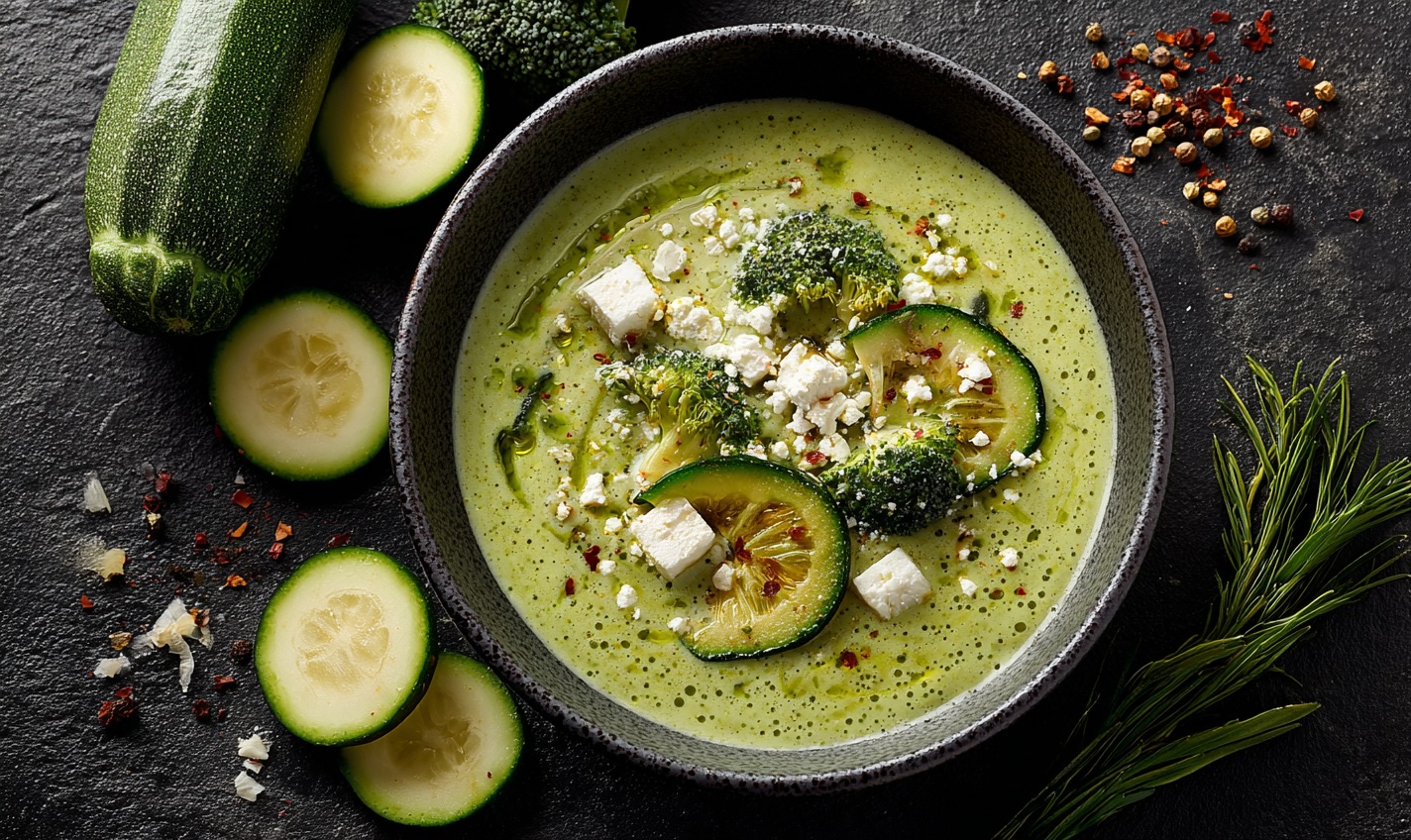 Крем-суп із броколі, кабачком, цибулею порей і фетою, рецепти крем-супів