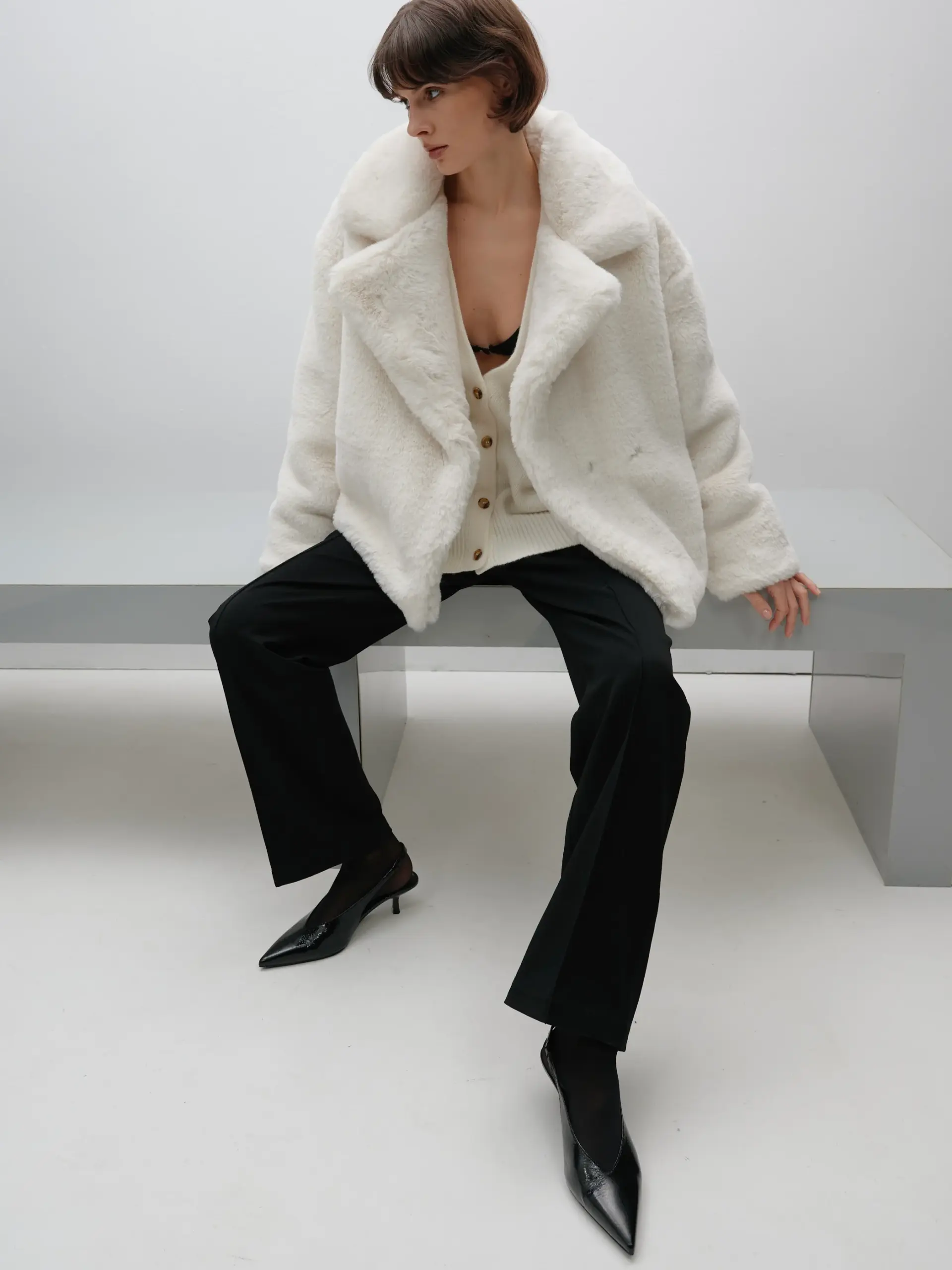 Cici Coco, молочна шуба з гладким хутром