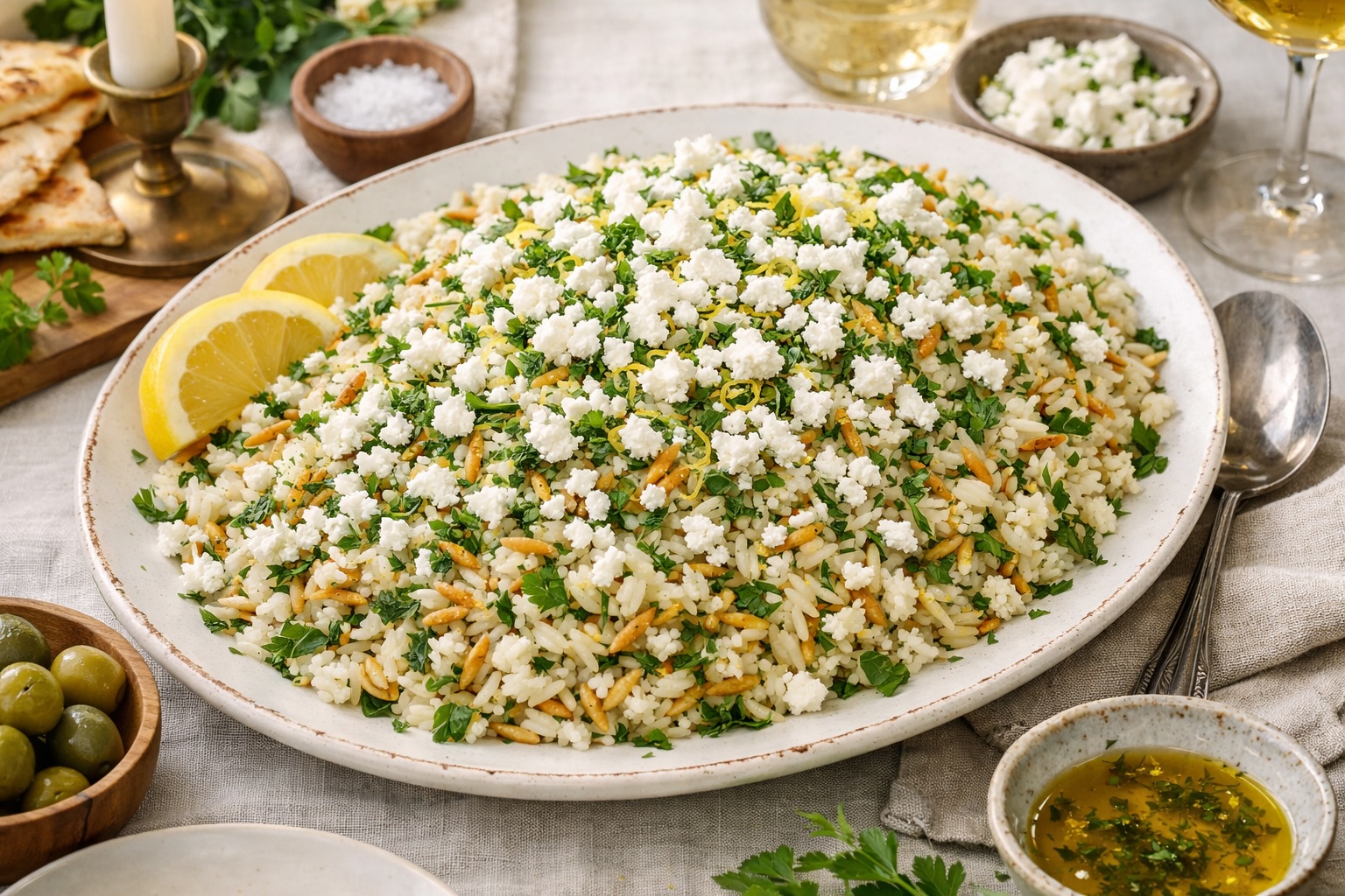Лимонний рис із травами та фетою, рецепти святкових страв